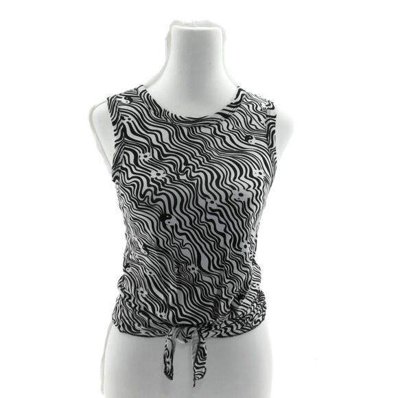 Self Esteem Black & White Sleeveless Tie Front Top - Junior's Size Large - Chic - Picture 2 of 3